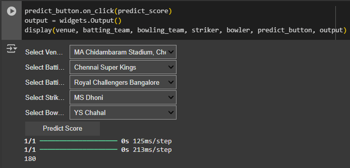 IPL score predictor interface
